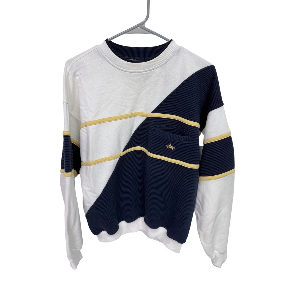 Vintage Greenline International Sweatshirt Colorblock Navy White Yellow Retro L